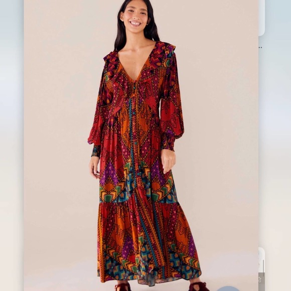 Farm Rio Yawanawa Stripes Ankle Length Dress - Picture 2 of 7